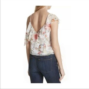 Alice + Olivia Paulina Silk Ruffled Asymmetric Tank Top in Floral Soirée Size: S